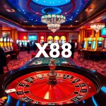Excited players at a luxurious casino roulette table as X88 promotions spark high-stakes gambling action.