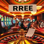 Exciting casino scene featuring poker players betting at RREE tables, rich colors, and dynamic atmosphere.